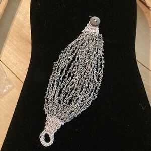 Handcrafted Silver Beaded Crochet Bracelet With Button Closure